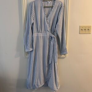 Time and Tru Blue and White Striped Wrap Midi Dress